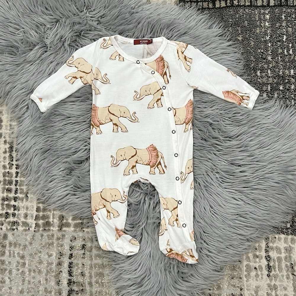 Milkbarn Girls Bamboo‎ Pink Tutu Elephant Snap Up Sleeper Size 3-6 Months **READ